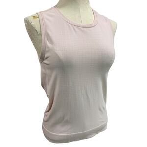 Medium Womens Blush Pink Activewear Tank Perforated Banded Hem